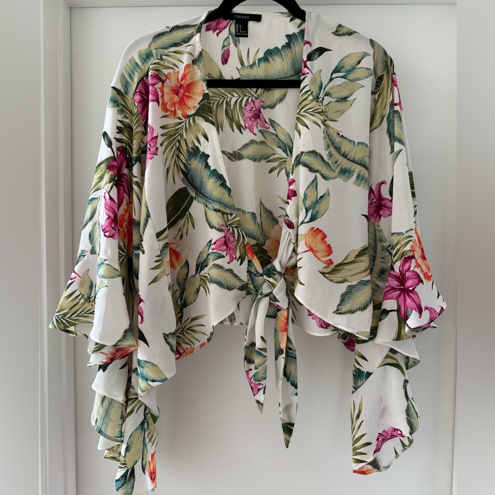 Forever 21 Hawaiian Floral front tie top or coverup!